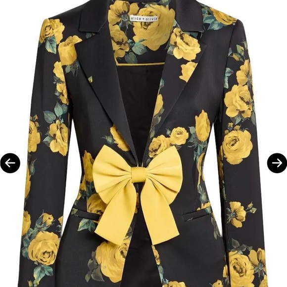 Alice + Olivia Jackets & Blazers - Alice + Olivia Yellow Floral Blazer with Bow
